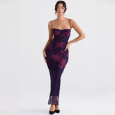 Robe longue à imprimé fleuri vintage avec empiècement en maille et lacets dans le dos - Noir