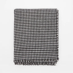 Vintage Houndstooth Print Frayed Oversized Blanket Scarf - Black