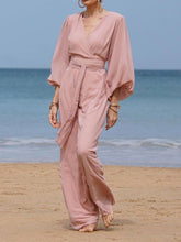 Robe à col en V et manches ballon