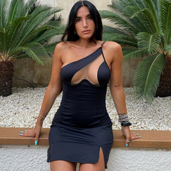 SAGGY Mesh ONE SHOULDER Mini Dress