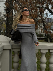 Off-shoulder knit maxi dress