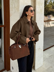 Flap collar zipper wool coat