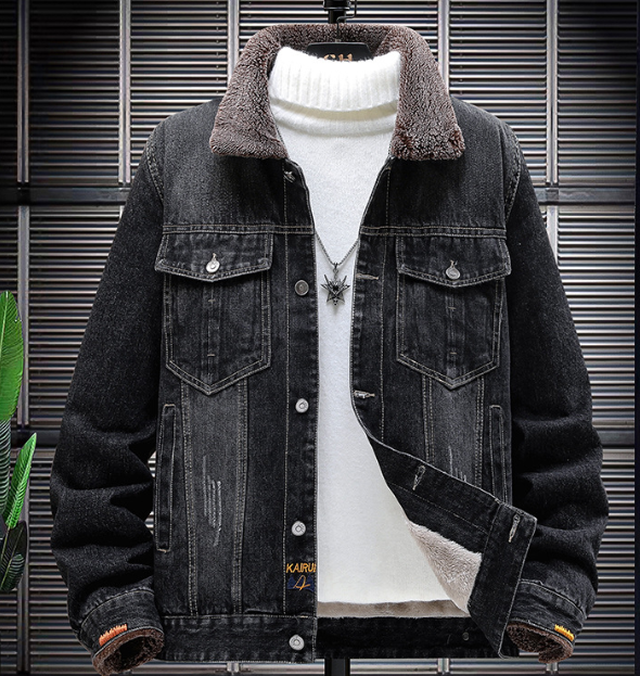 Veste en jean noire d'hiver pour homme