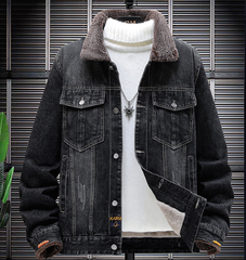 Winter black men's denim jacket