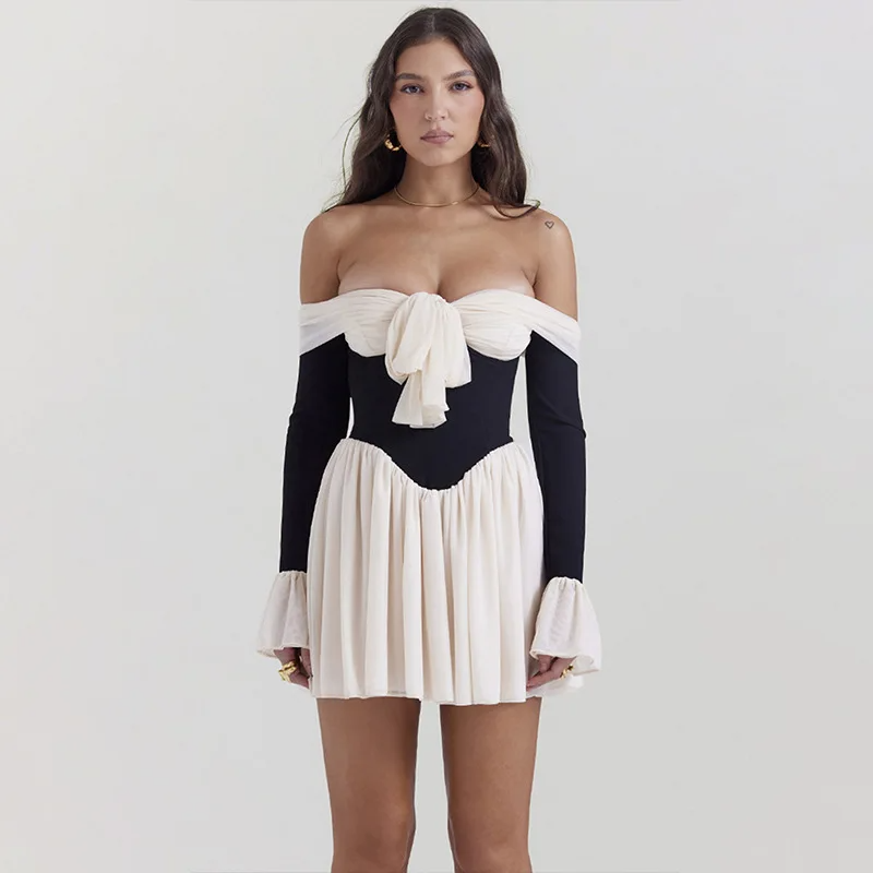 RUFFLES Long Sleeve OFF SHOULDER Mini Dress