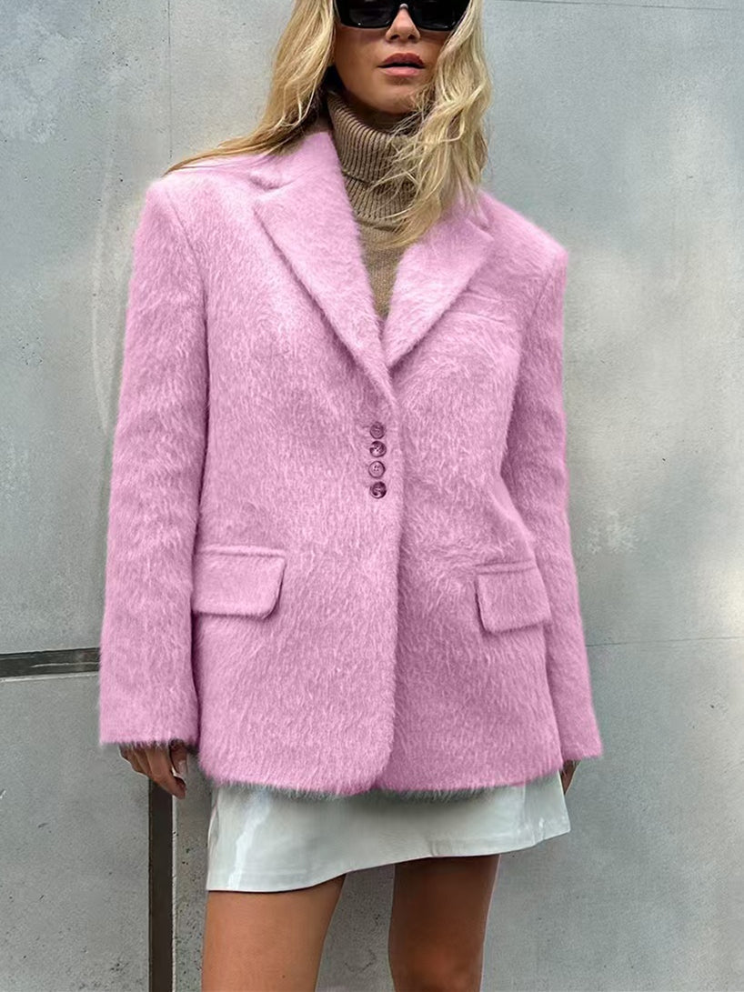 Loose Lapel Fluffy Jacket