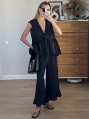 Lace-up Sleeveless Vest and Pants Set