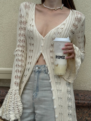 Flare Sleeve Knit Long Cardigan