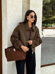 Flap collar zipper wool coat