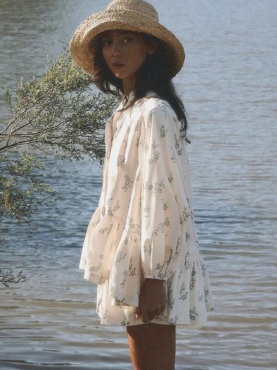 Bubble Sleeve Printed Shorts Set