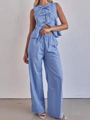 Striped Crew Neck Sleeveless Top Set