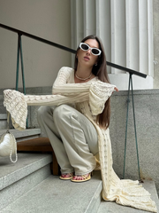 Flare Sleeve Knit Long Cardigan