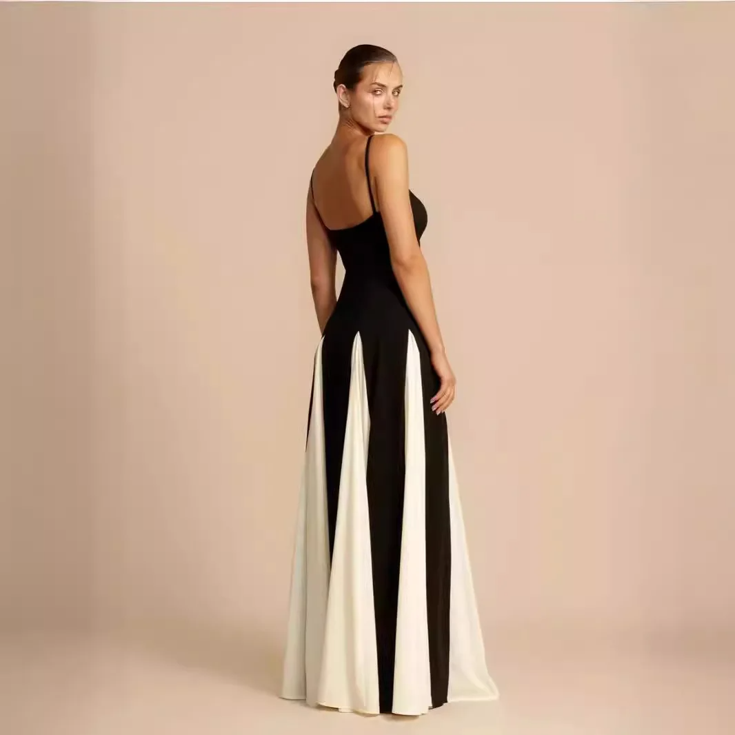 Robe longue noire et blanche SPLING