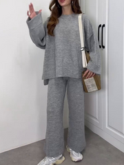 Loose-fit solid-color knitwear set