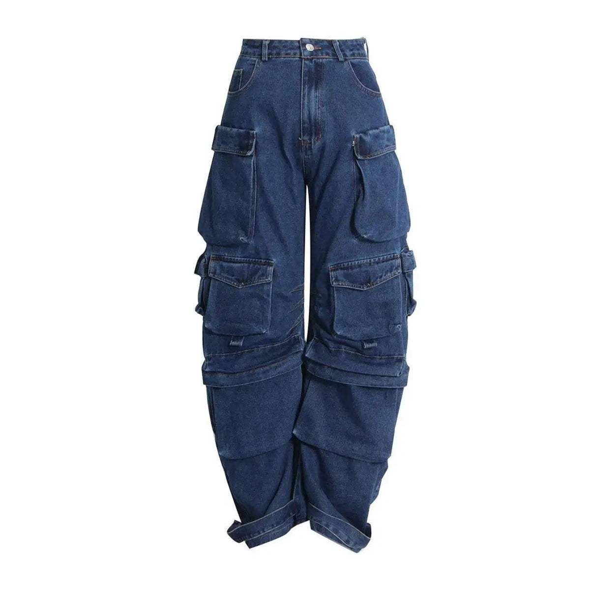 BLAUE CARGO-JEANS mit niedriger Taille und Taschen