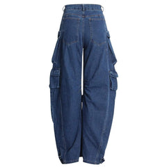 BLAUE CARGO-JEANS mit niedriger Taille und Taschen