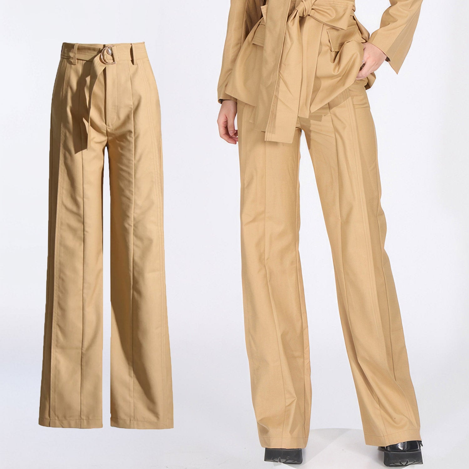 HIGH WaistED WIDE TROUSERS - MUSTARD