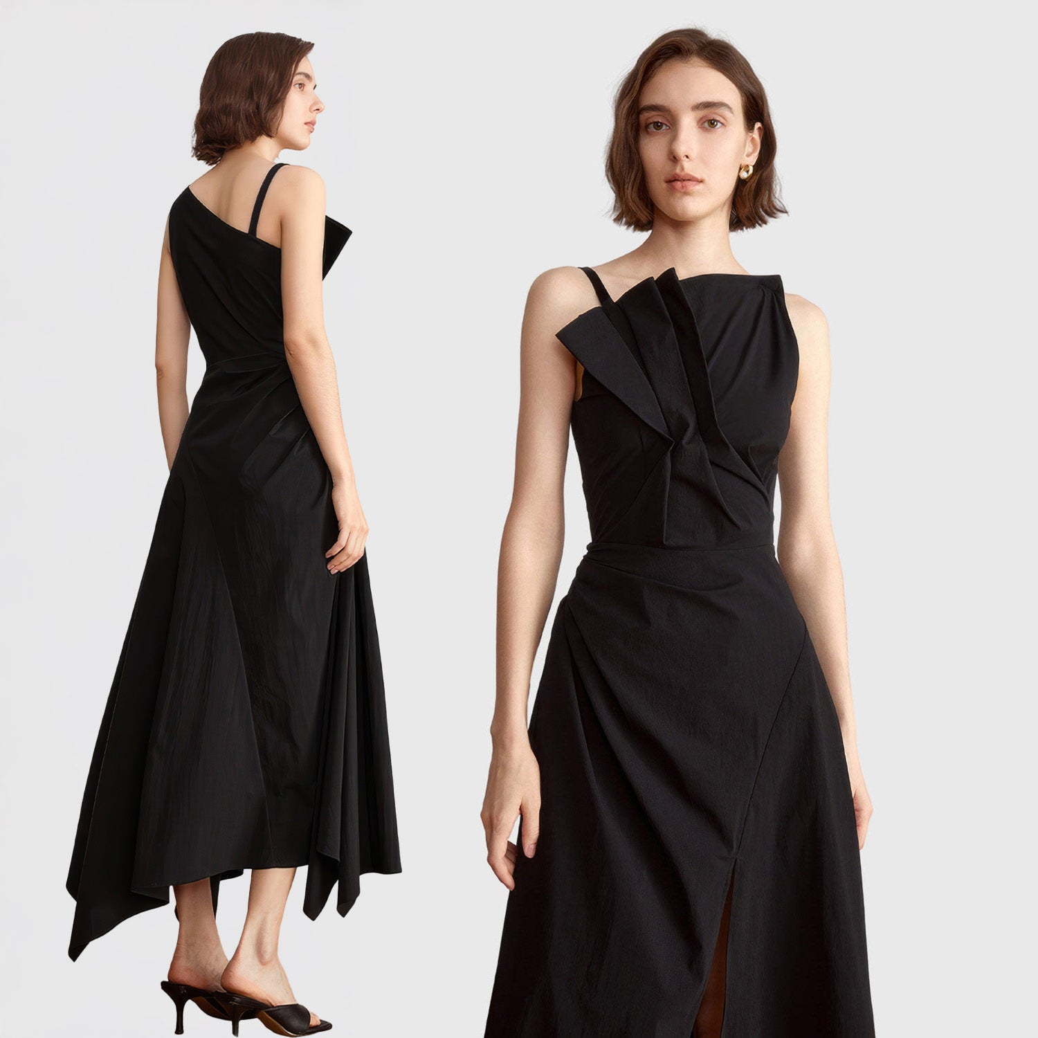 UNREGELMÄSSIGES MIDI-KLEID mit VORDERSCHLITZ - Schwarz