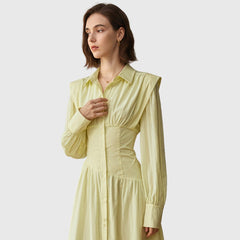 BUTTONED Long Sleeve MIDI Dress - YelLow