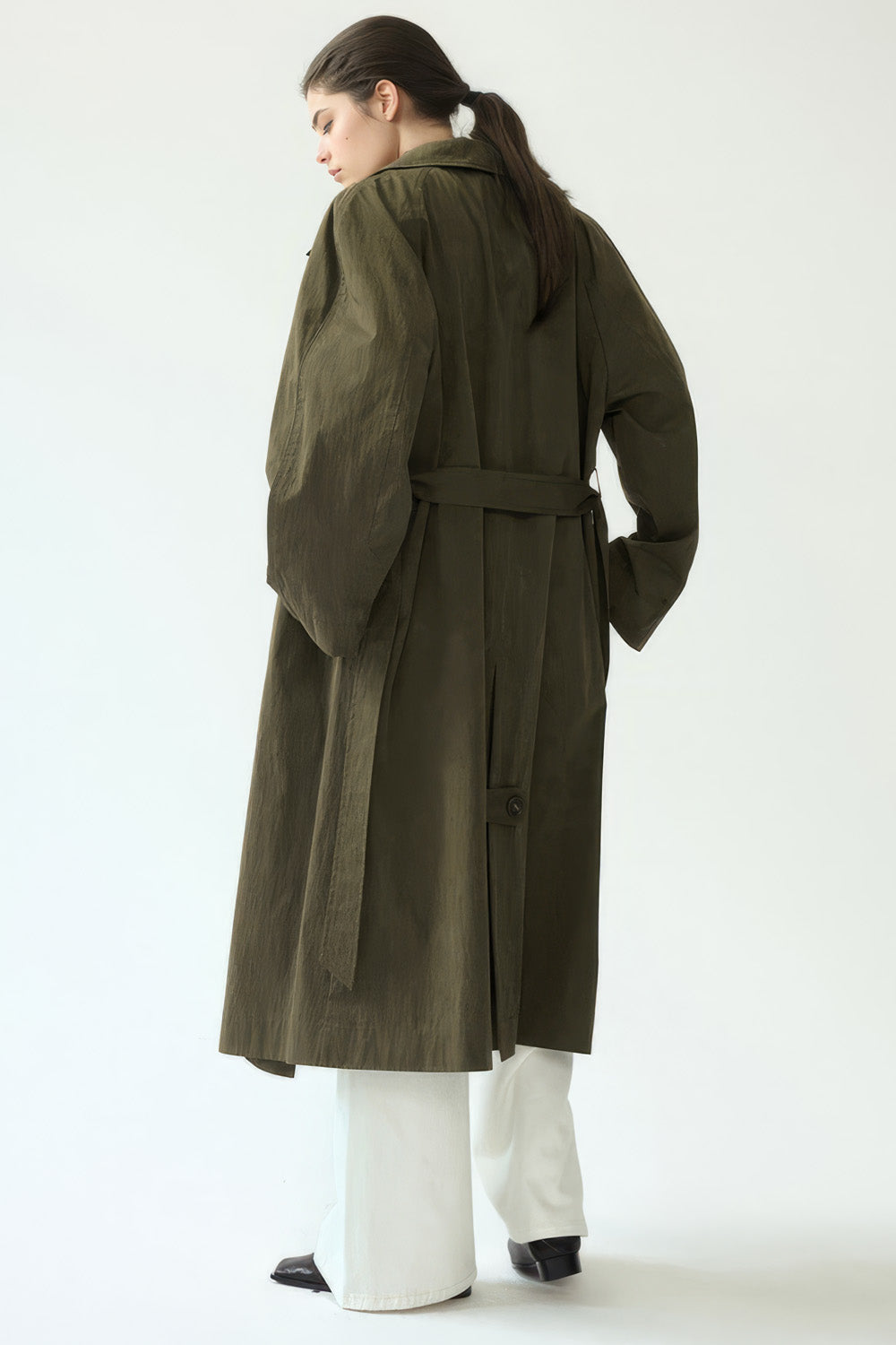 Langer Trenchcoat mit Gürtel - Dunkelgrün