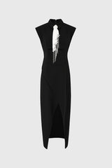 Midi Dress with Tie Detail - Black