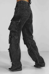 Cargo-Jeans mit niedriger Taille - Schwarz