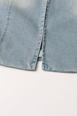 Kurze Jeansjacke mit Blumen - Blau