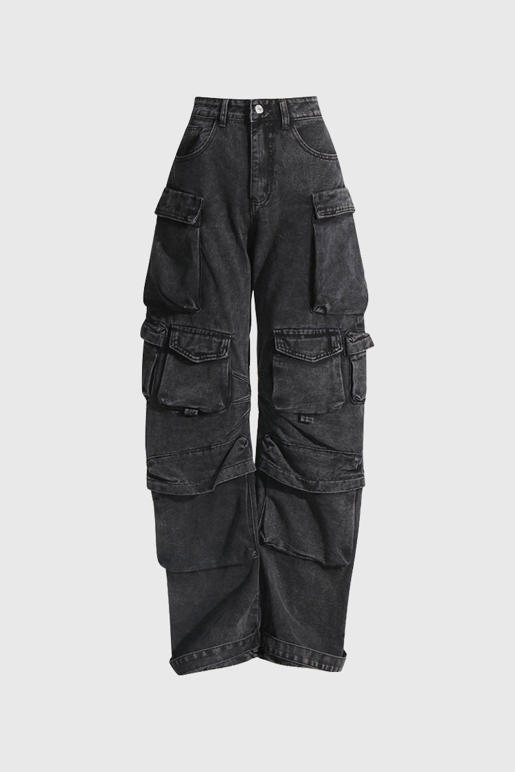 Cargo-Jeans mit niedriger Taille - Schwarz