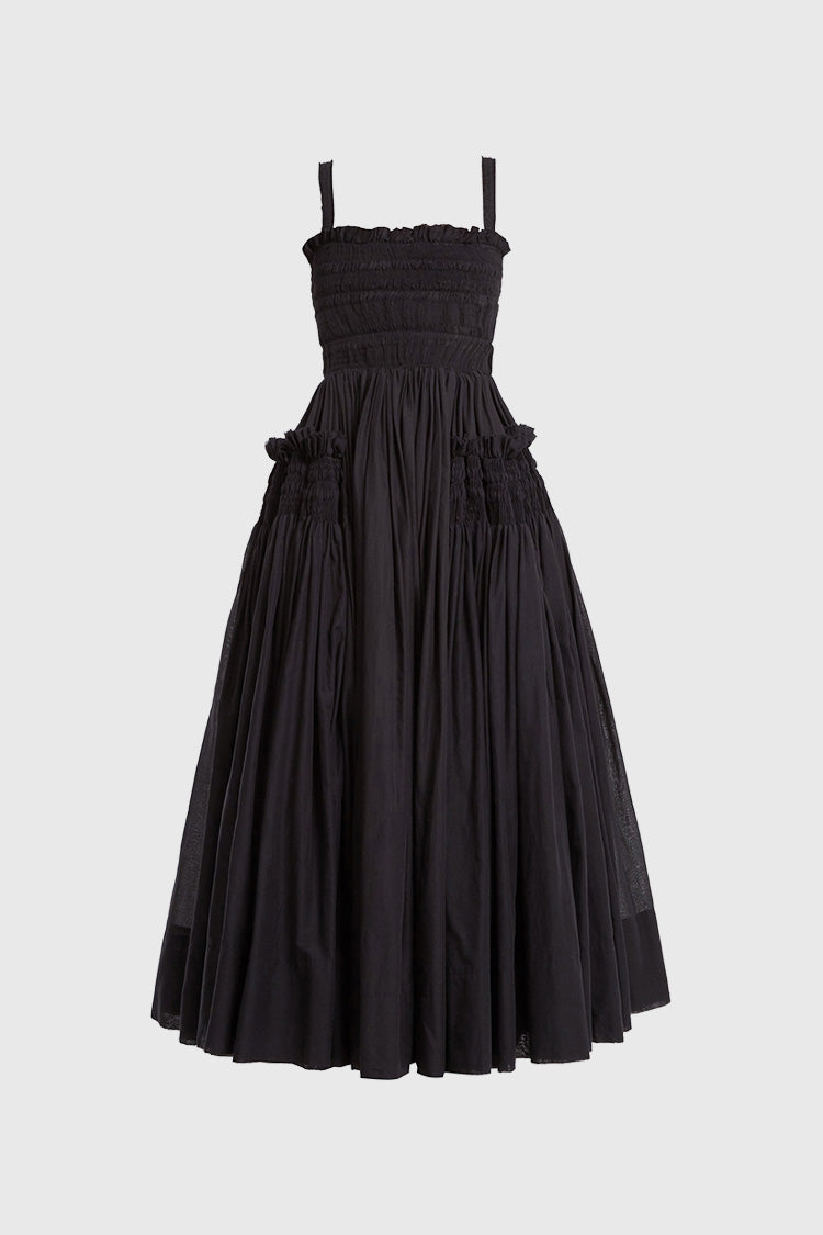 Maxi Dress with Square Neck - Black