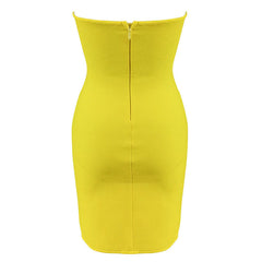 Glitter Petal Embellished Asymmetric Strapless Club Mini Dress - YelLow