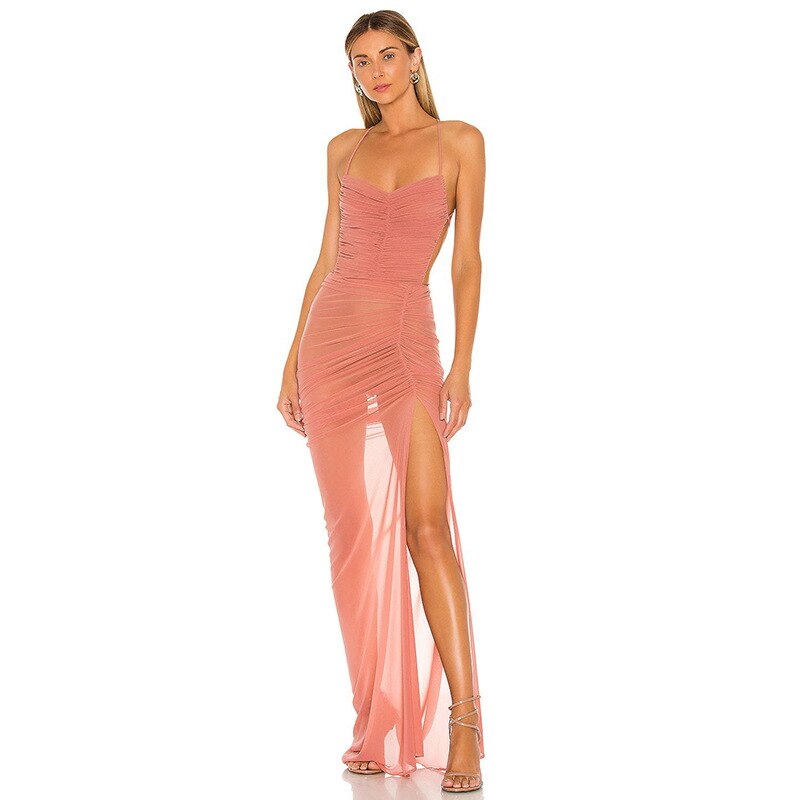 APYLL SIDE SLIT Mesh MAXI Dress