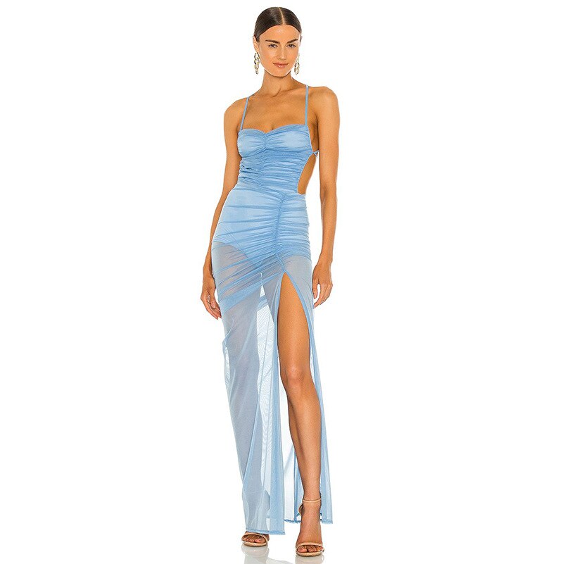 APYLL SIDE SLIT Mesh MAXI Dress