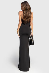 Fitted Midi Dress with Waist Chains - Black