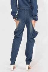 Straight Jeans mit Thigh Cuts - Blau