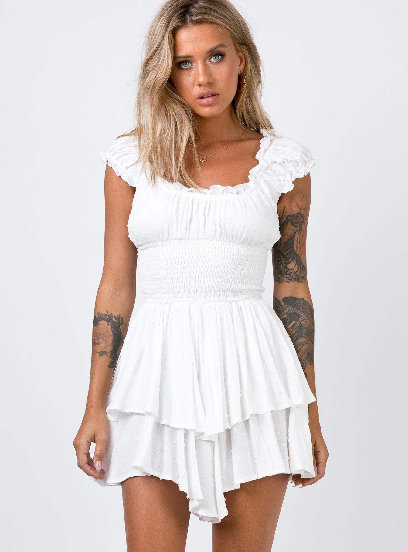 Hameda White Puff Sleeve Mini Dress