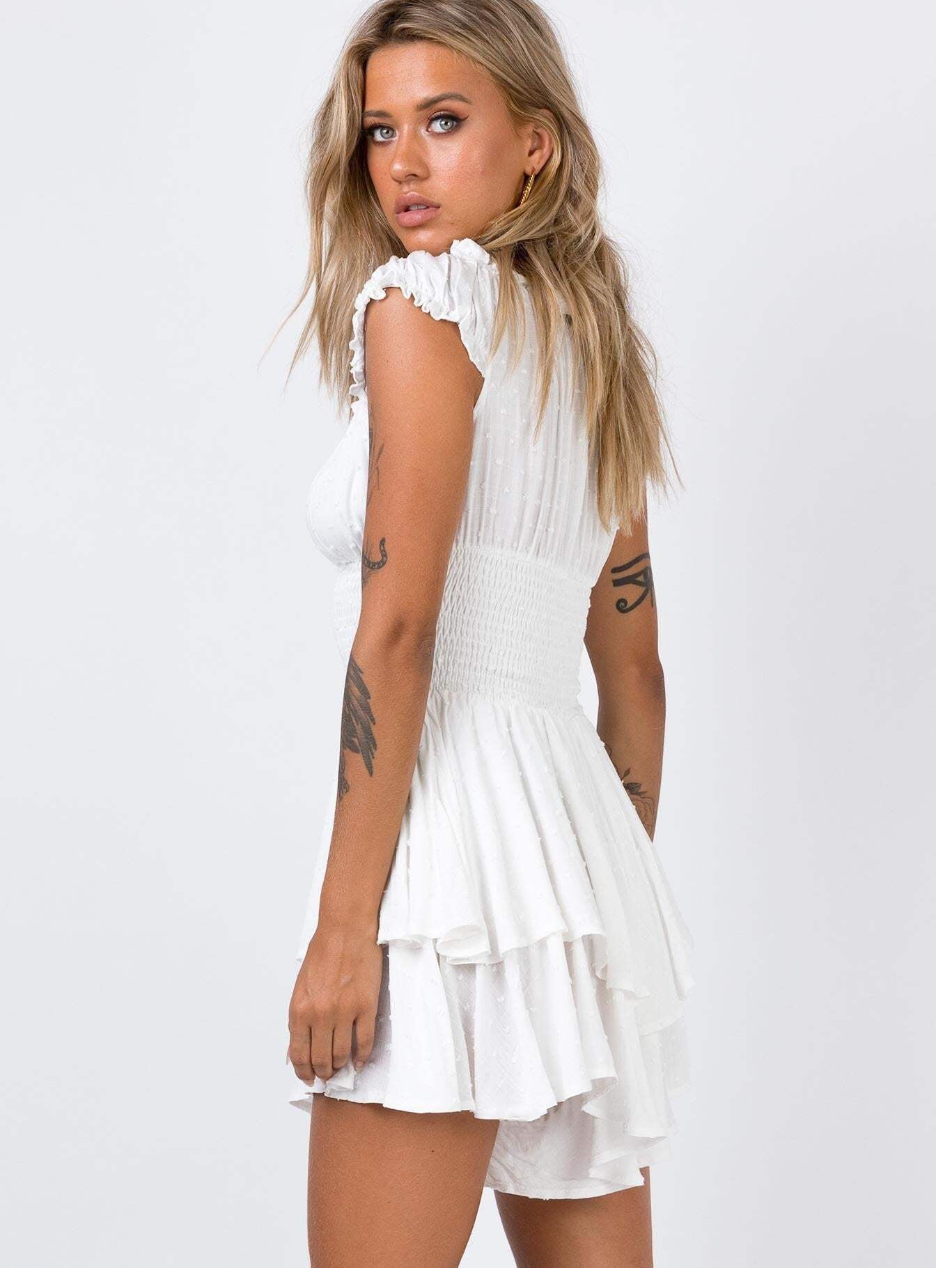 Hameda White Puff Sleeve Mini Dress