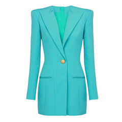 Classy Solid Peak Lapel Single Breasted Zip Back Tailored Mini Blazer Dress