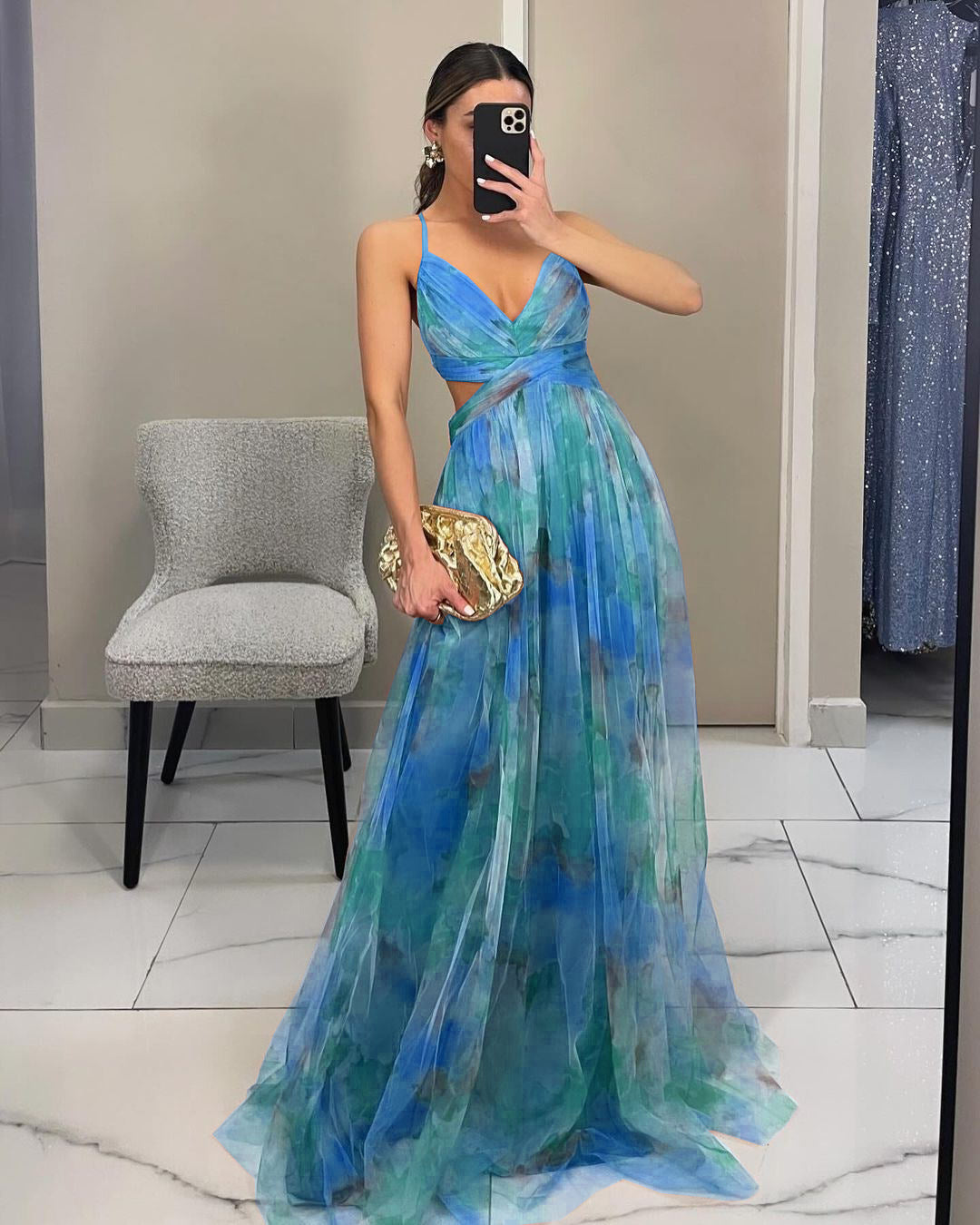 Mesh Printed Slip Dress