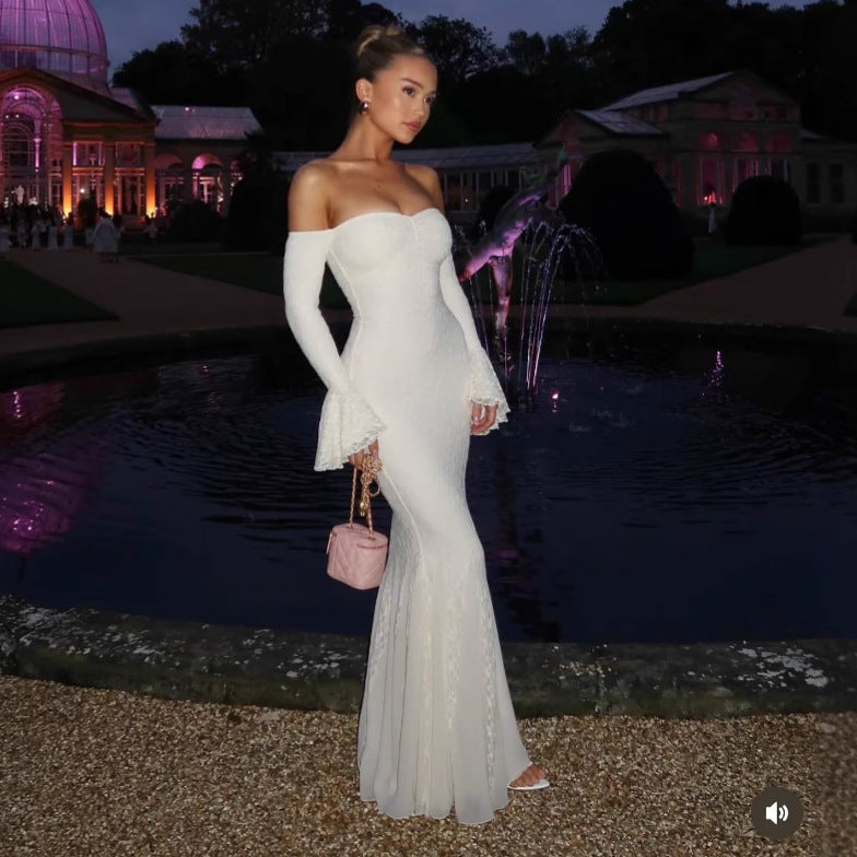 Bell Sleeve Strapless Lace Mermaid Dress
