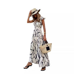 Black Abstract Print Maxi Dress