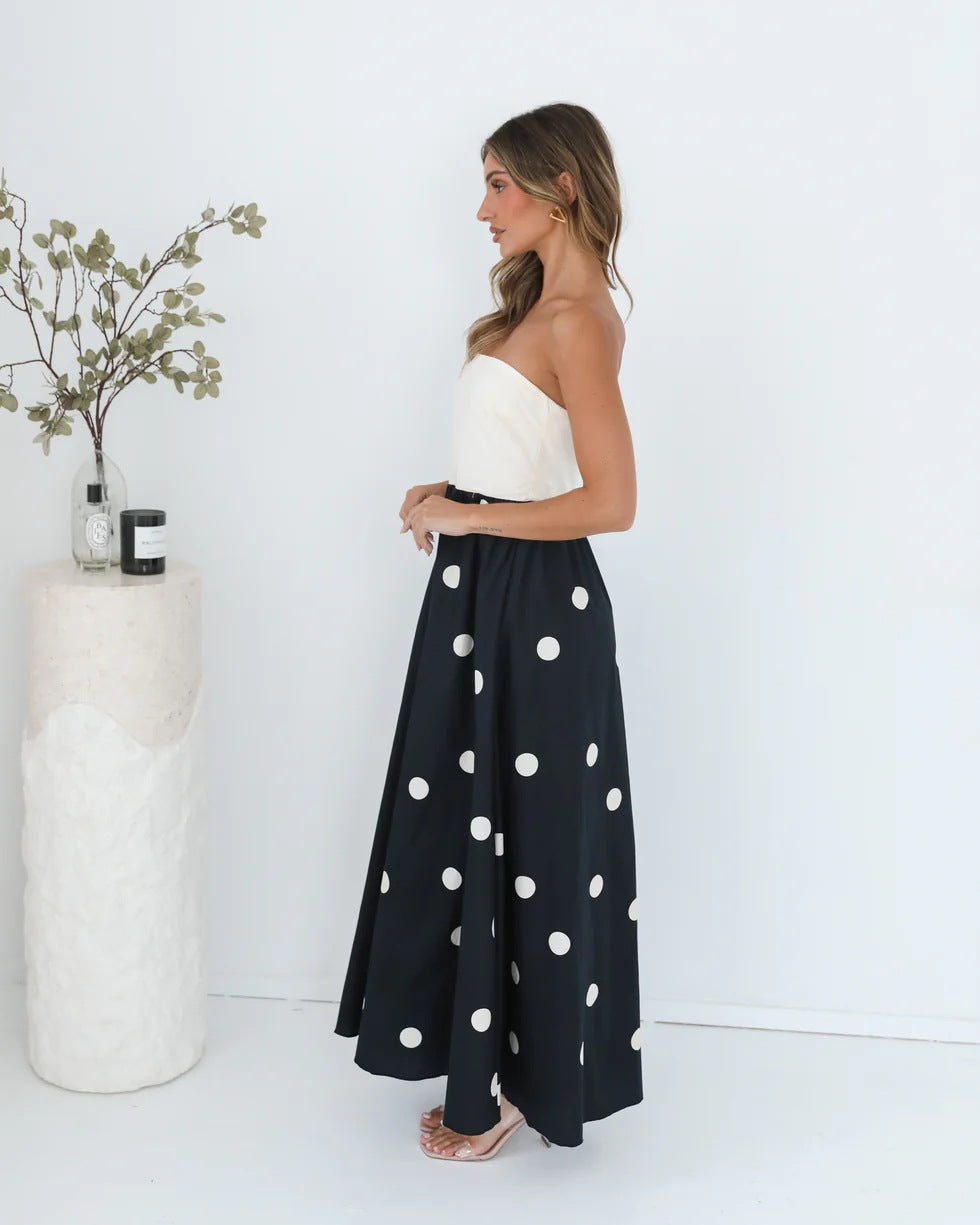 Polka Dot Print Paneled Maxi Dress