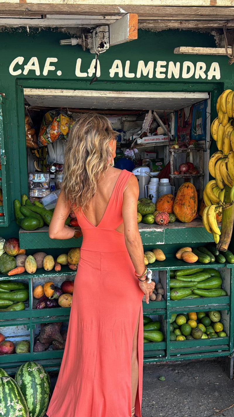 Printed V-neck Waist-Baring Dress