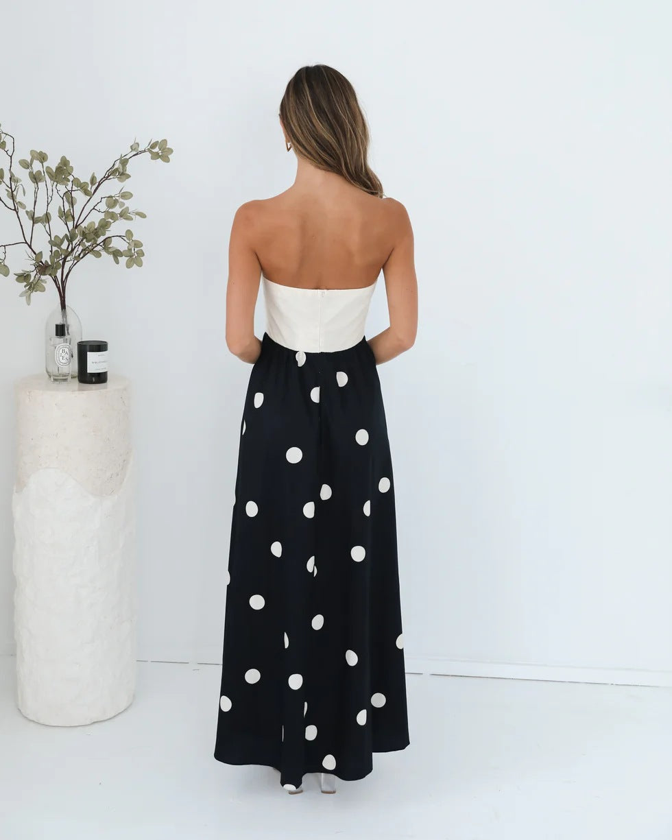 Polka Dot Print Paneled Maxi Dress