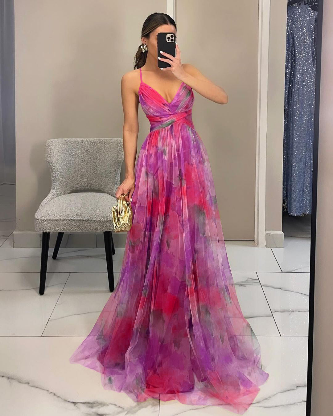 Mesh Printed Slip Dress