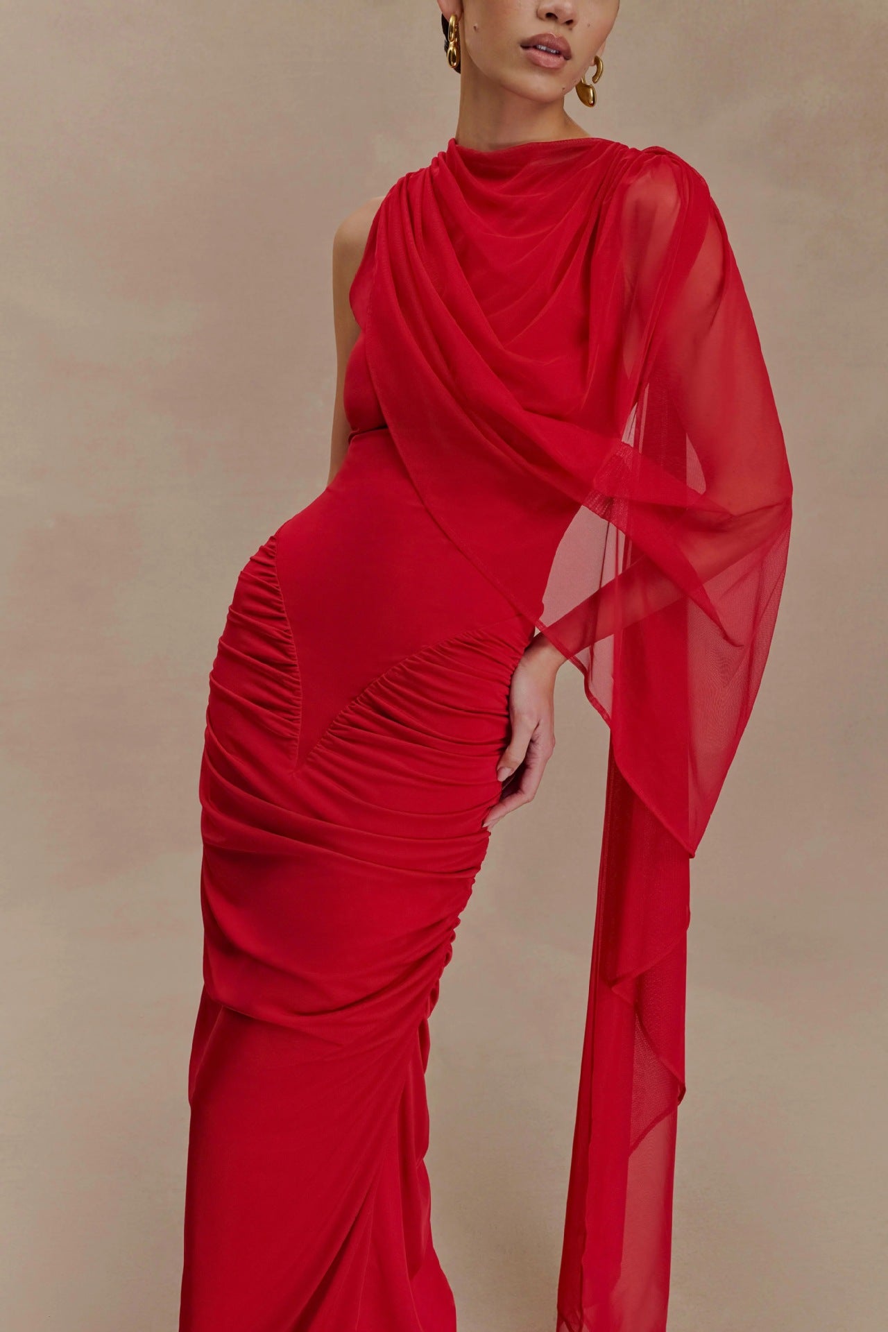 Shawl Mesh Hip Skirt Midi Dress