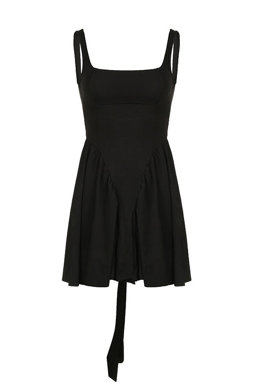 Floriane Peach Bow Mini Dress - Black