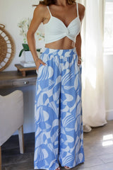 Printed Elastic Waist Wide-Leg Straight Trousers