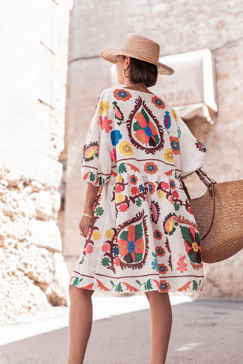 Printed Loose Sleeve Mini Dress