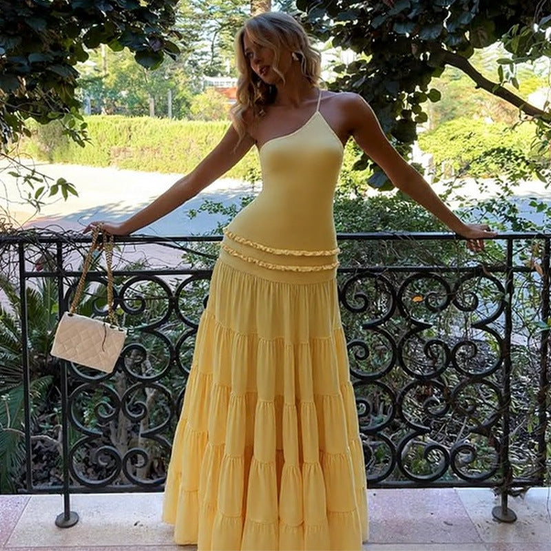 Hollow Back Tie Multi-Layered Maxi Dress