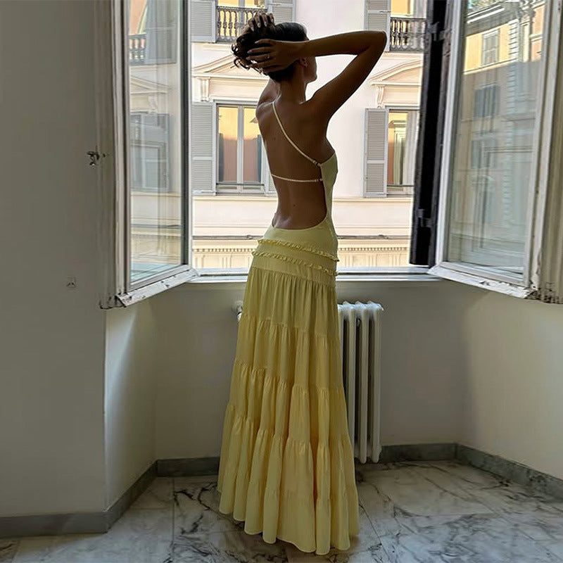 Hollow Back Tie Multi-Layered Maxi Dress